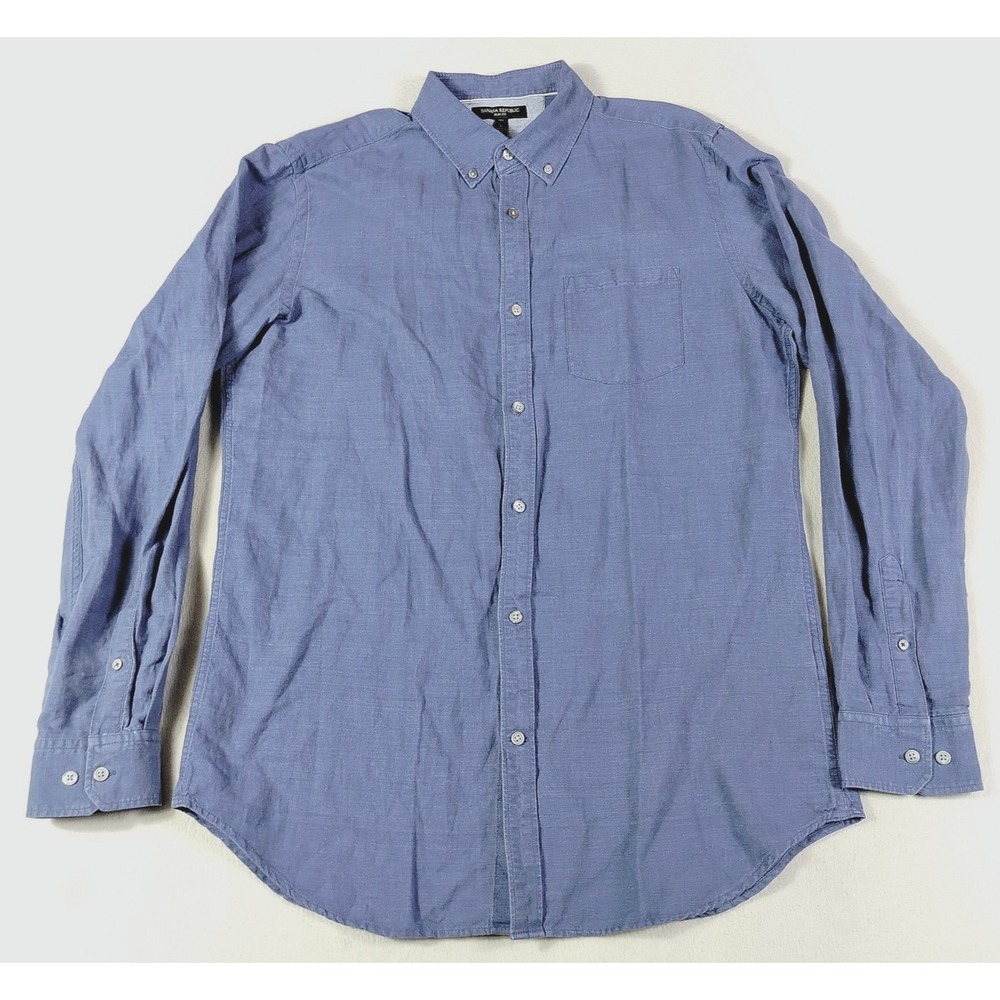Banana Republic Shirt Mens LT Blue Linen Cotton Long Sleeve Slim Fit Casual